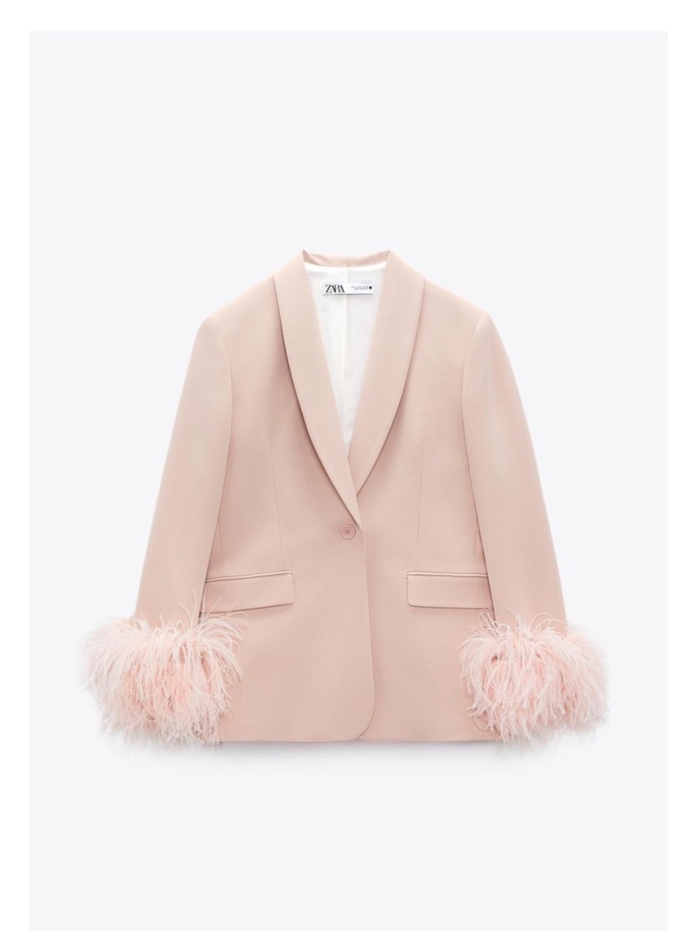 Zara LIMITED EDITION Blush Pink Feather-Cuff Blazer